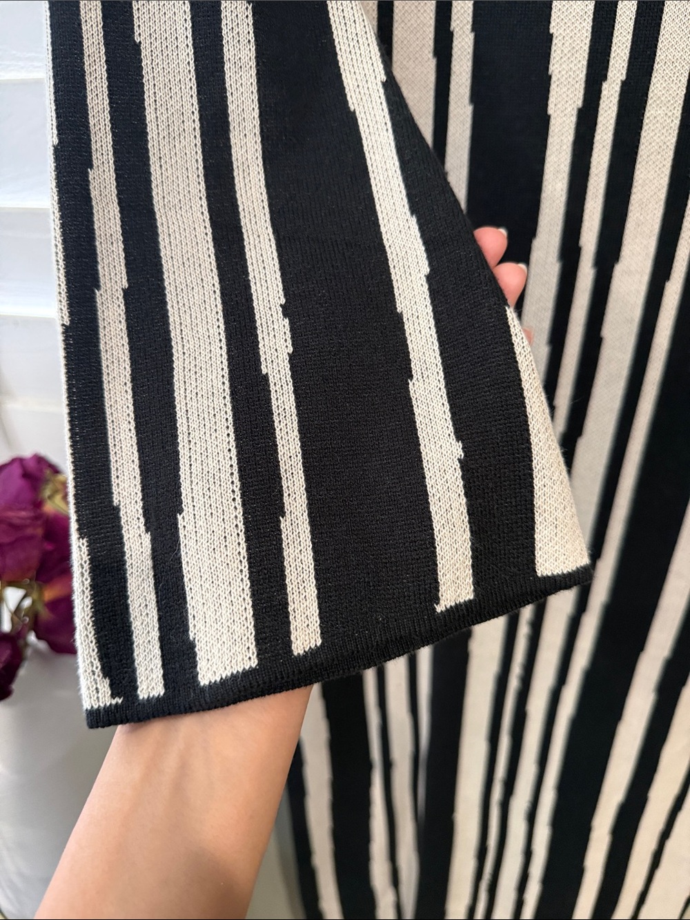 Black & Cream Vertical Stripe Long Sleeve Maxi - Picture 3 of 4